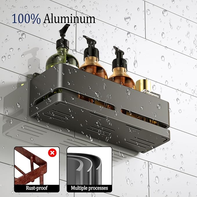 Bathroom Shower Caddy (5-piece Set Storage Rack), wall-Mounted Shelf with soap Dish and Toothbrush Holder, no Drilling Required, Ideal for Bathroom Storage and Also Suitable for Kitchen (Grey)