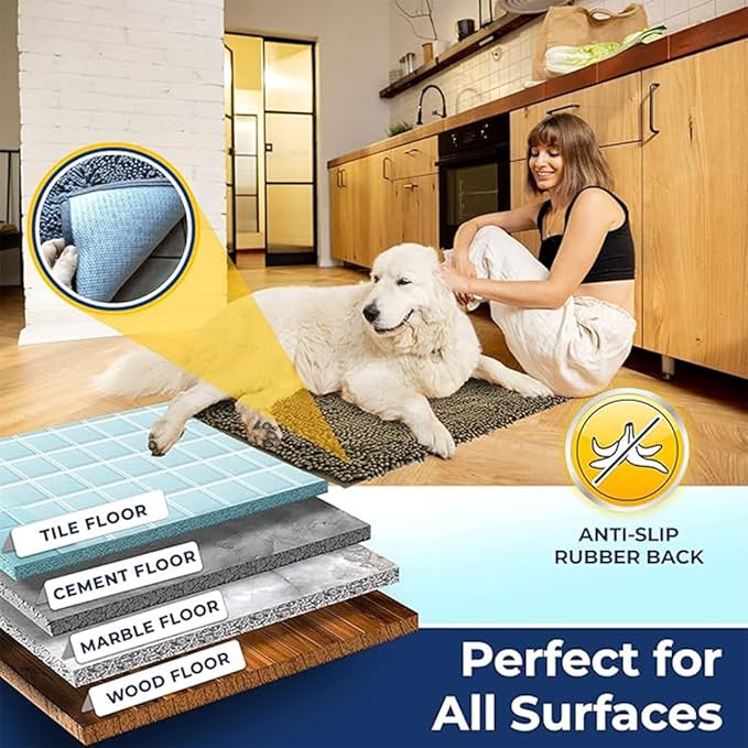 Muddy Mat® | Chenille Bathroom Rugs Quick Dry Microfiber Mats Non Slip Washable, Extra Thick, Soft and Highly Absorbent Bath Mats for Bathroom, Kitchen, and Shower Floor - Beige 24"x35"