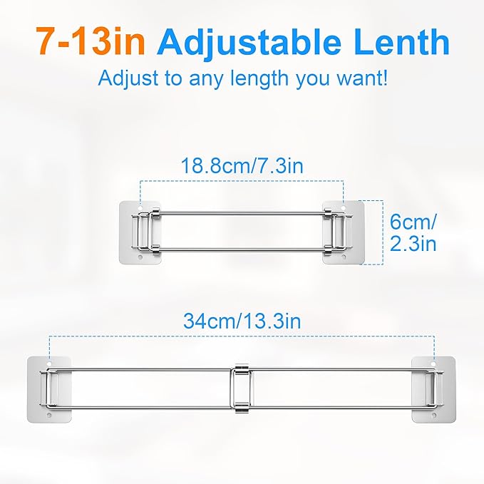 songsoso 2 Pack RV Corner Rod, Camper Shelf Bar, 7–13 Inches Adjustable Bathroom Organizer, Stainless RV Wall Accessories