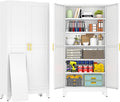 75" White Tall Metal Garage Storage Cabinet with 2 Doors and 5 Adjustable Shelves,Kitchen Pantry Cabinet,File Cabinet,Steel Tool Cabinet for Home,Office,Garage,School,Warehouse
