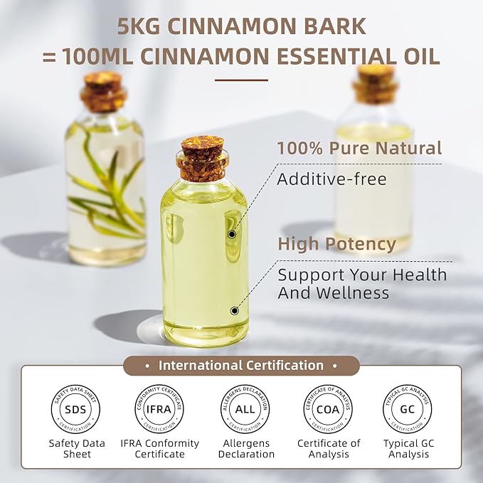 HIQILI Cinnamon Essential Oil for Candle, Spary & Diffuser - 100% Pure Natural - Indoor and Outdoor