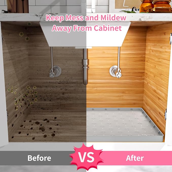 Sdpeia Under Sink Mat 19"×19" Waterproof Silicone Cabinet Liner & Sink Protector for Kitchen & Bathroom, Multi-Purpose Organizers Tray for Pets, Laundry, Cat Litter Mat