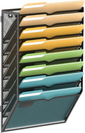 SUPEASY 8 Tier Wall File Organizer, Hanging Wall Mounted Mail Organizer with Label Slots, Metal Mesh File Holder Magazine Rack for Office, Home, School or Classroom, Black