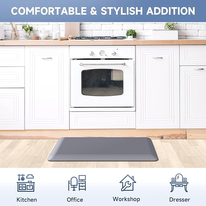 4/5 Inch Thick Kitchen Mats for Floor, StepRite Kitchen Rug for Standing Desk, Non-Slip, Thicker, Stain & Water Resistant, Comfort Anti Fatigue Floor Mat for Home, Kitchen, Office - Grey,70 * 24''