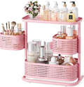 KINGRACK 3 Tier Pink Bathroom Counter Organizer, Rotating Makeup Organizer for Vanity, Perfume & Skincare Standing Shelf, Vanity Tray for Bathroom Countertop Storage, Pink