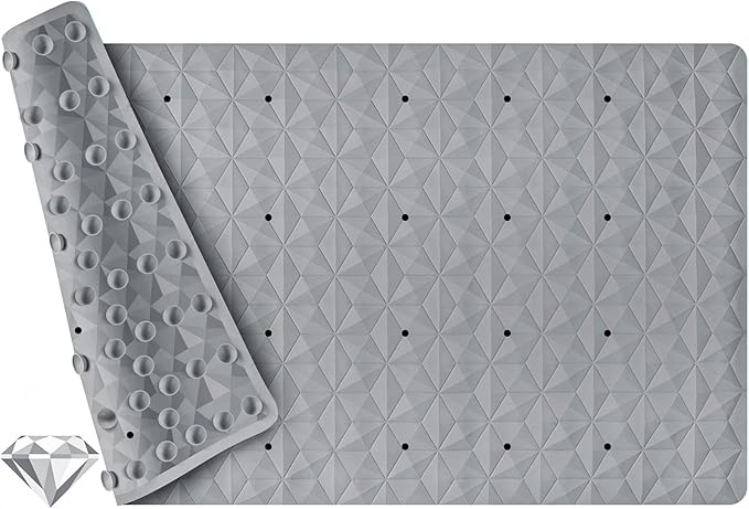 Non Slip Bathtub Mat for Bath Tub Shower - Natural Rubber Mat with 241 Suction Cups - Soft Bathroom Safety Mat - Unique Diamond Pattern - Fatigue Relief - Machine Washable - 16 × 28 Inch