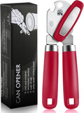 Multifunctional Can Opener Manual, Durable Heavy Duty Handheld Strong Can Opener with Smooth Cutting Edge, Friendly Kitchen Essentials Tool for Seniors, Camping and Bottle Opening-Red