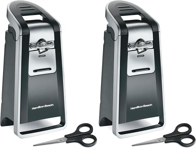 Hamilton Beach Smooth Edge Electric Automatic Can Opener for Kitchen with Easy Push Down Lever,Extra Tall,Includes Stainless Steel Scissors,Black and Chrome (76607),(Pack of 2)