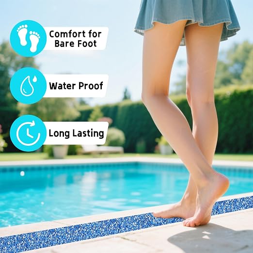 LifeGrip Rubber Anti Slip Tape, Waterproof Grip Tape for Pool, 4 Inch x 38 Foot Non Slip Safety Tape for Stairs, Outdoor, Shower, Wooden Stairs, Textured Comfortable for Bare Foot, Blue