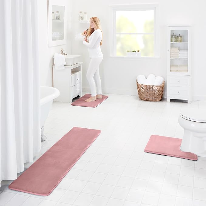 Memory Foam Bath Mat Non Slip Absorbent Super Cozy Velvet Bathroom Rug Carpet (60 inches X 24 inches, Mauve)