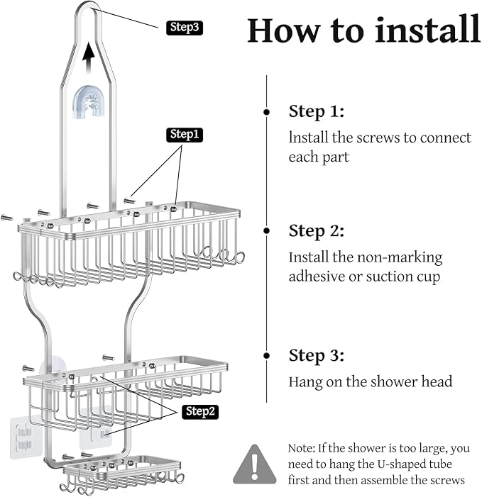 YASONIC Never Rust Shower Caddy Hanging, Aluminum Shower Racks for Inside Shower, 3-Tier Shower Organizer Hanging Over Shower Head with Hooks and Soap Holder, Silver