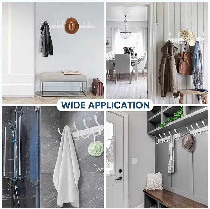 TICONN Wall Mounted Coat Rack, Five Heavy Duty Tri Hooks All Metal Construction for Jacket Coat Hat in Mudroom Entryway (White, 2-Pack)