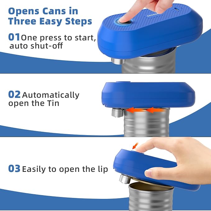Auto Electric Can Opener, Rechargeable Can Openers for Seniors & Arthritis, One-Touch Automatic Can Opener, Hands-Free, Smooth Edge, Compact,Small - Auto Stop，Blue