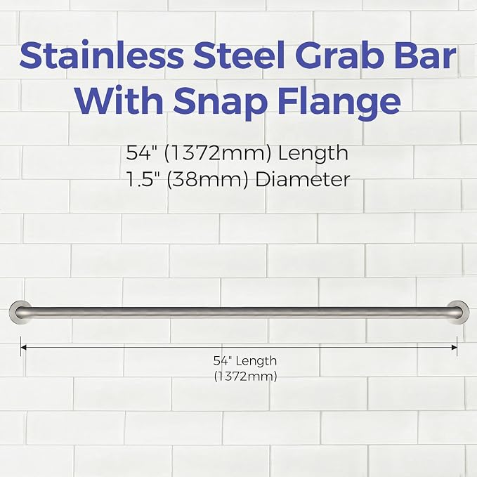 Stardrix 54-Inch ADA Compliant Grab Bar, 1.5" Diameter, Concealed Mounting Flanges, Handicap Friendly, Commercial & Residential Bathrooms, Brushed Stainless Steel
