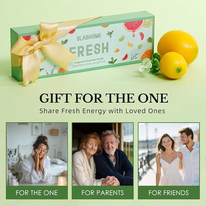 Fresh Essential Oils Set - 8 Pack Pure Aromatherapy Oils for Diffuser, Home Scents for Candle & Soap Making, Humidifier, Gift Set for Men & Women | Lemon, Peppermint, Rosemary, Eucalyptus & More