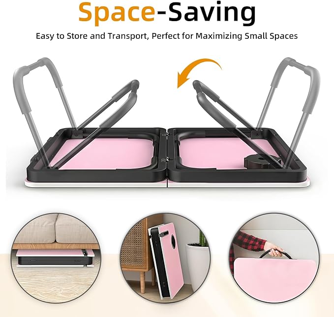 BUYIFY Foldable Laptop Bed Desk for Couch, Sofa - Large Lap Desk Tray Table with Cup Holder and Tablet Slot - Portable Notebook Stand for Eating, Writing, Studying and WFH (Pink)-USA Original Patent