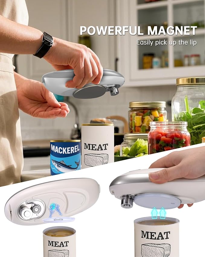 CIRCLE JOY Electric Can Opener, One-Touch Automatic Can Opening with Smooth Edges, Food Safety Handheld Battery-Operated Can Opener for Kitchen and Seniors, Silver