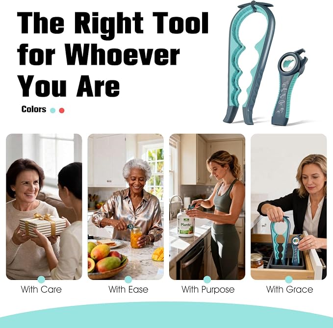 Jar Opener Bottle Opener, 5-in-1 Multi-Function Can Opener with Ergonomic Non-Slip Handle, Kitchen Tool Set for Weak Hands, Seniors with Arthritis, Blue