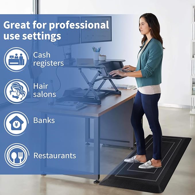 UKISS 9/10"" Extra Thick Cushioned Anti Fatigue Kitchen Mat, Waterproof High Density Foam Standing Desk Mat, Non-Slip Ergonomic Comfort Mat for Kitchen, Office,Workstation Black (Black, 20" X 39")