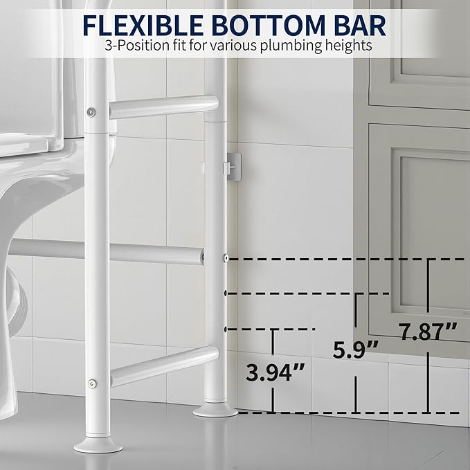 GloTika 3-Tier Over Toilet Storage Rack, Metal Over Toilet Bathroom Organizer Shelf, Freestanding Space Saver Storage Shelves for Bathroom/Laundry/Living Room (White)