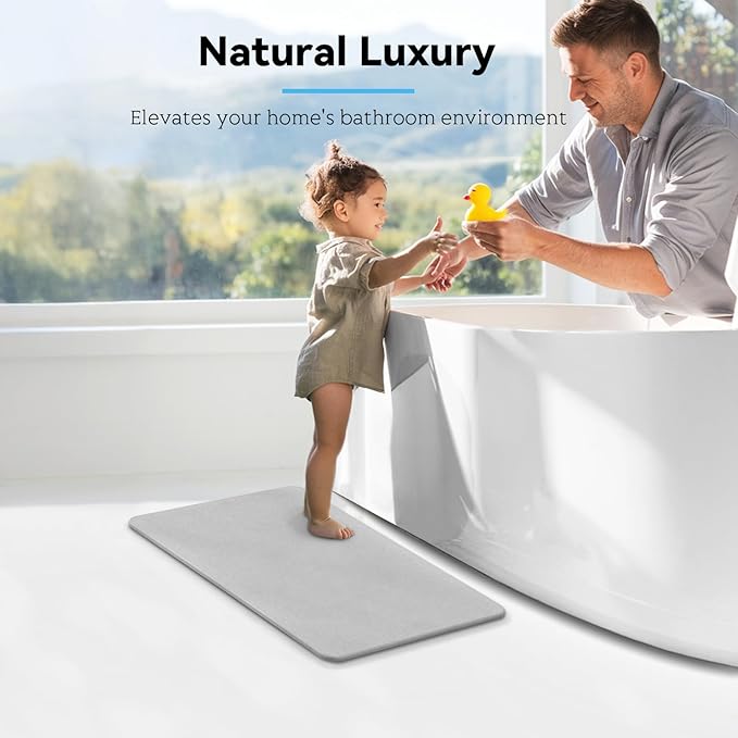 Stone Bath Mat, Dries Quickly, Non-Slip Diatomaceous Earth Bath Mats for Bathroom, Super Absorbent Shower Mat, Easy to Clean, 23.5" x 15.5" Carbon Gray