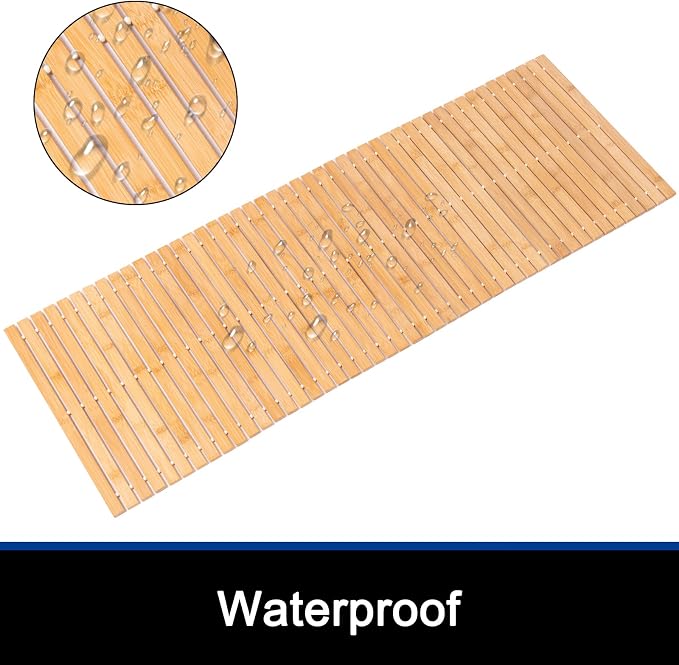 Bamboo Bath Mat Bathroom Runner Long Large Rugs Floor Wood Shower Bathtub Waterproof Non Slip Accessories 16x48 Inch Easy to Clean, Natural Bamboo, 1 pc