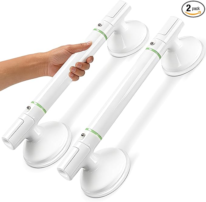 Suction Grab Bars for Shower 2Packs - 17.7" No Drill Safety Shower Handle for Seniors, Elderly & Post-Surgery, Non-Slip Bathroom Assist Bar with Strong Suction, Bath Accessory