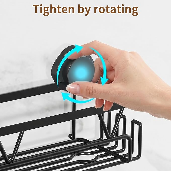 KEGII Shower Caddy Suction Cup – Removable Suction Bathroom Organizers Shelf with Soap Holder, Razor Holder & Hooks, Rustproof Shower Storage for Renters, No Drilling Black Bathroom Storage Basket