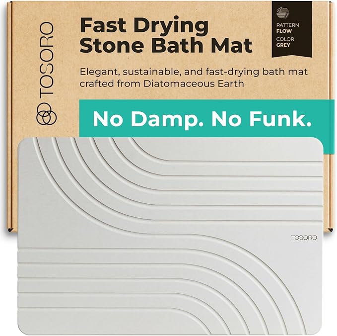 TOSORO - Stone Bath Mat Diatomaceous Earth Shower Mat Non-Slip Super Absorbent Diatomite Stone Bath Mats for Bathroom Floor Quick Drying Natural Easy to Clean (23.5 x 15) - Grey