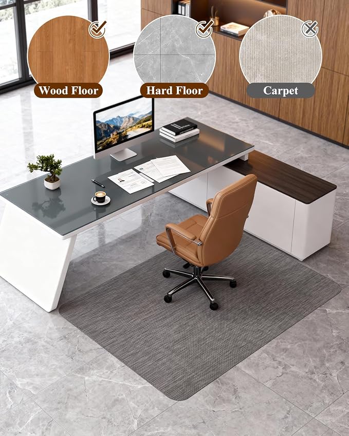 Soimeat Office Chair Mat for Hardwood Floor, 35.4" x 47.2" Non-Slip Desk Computer Chair Mat, PVC Floor Mat for Rolling Chair, Heavy Duty Wood/Tile Floor Protector Desk Rug for Home, Dark Grey