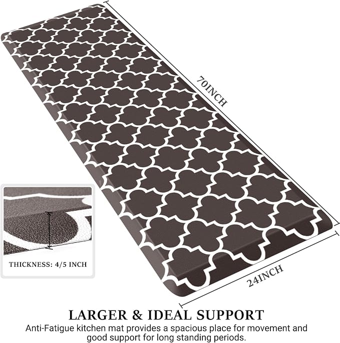WISELIFE Anti Fatigue Floor Mat - 4/5 Inch Thick Kitchen Mat Non Slip Waterproof Heavy Duty Ergonomic Comfort Mat Durable for Home, Office, Sink, Laundry,(24" x 70", Chocolate)