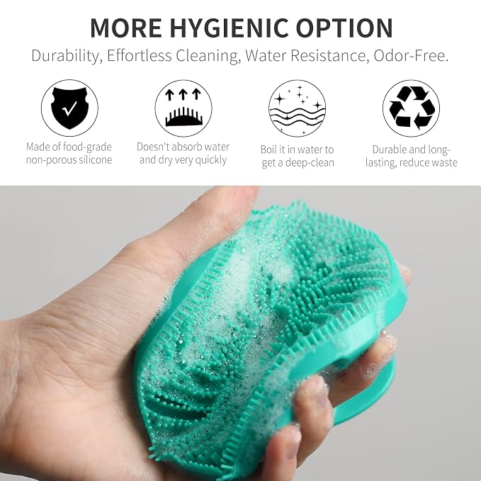 Silicone Body Scrubber 2 Pack, BEAUTAIL Gentle Bristles Shower Bath Brush, Lather Nicely, Soft Massage Body, More Hygienic Than Loofah, Gentle Exfoliating for Sensitive Skin, Green+Black