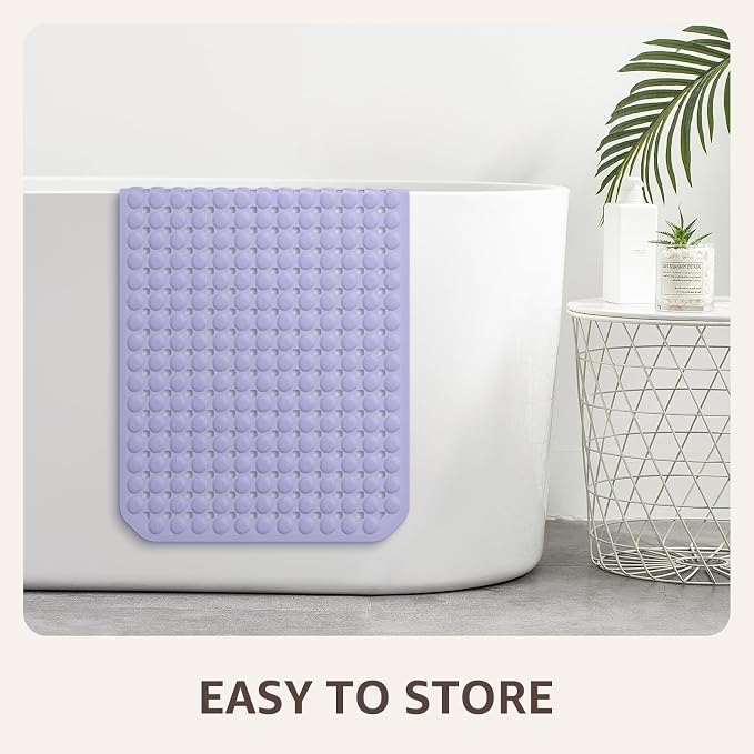 OTHWAY Bath Tub Shower Mat Non Slip, Bathtub Floor Liner Mats for Inside Shower Bathroom, Suction Cups and Drain Holes for Feet Scrubbing, Machine Washable, Soft on Feet, 35x16 Inch, Lavender