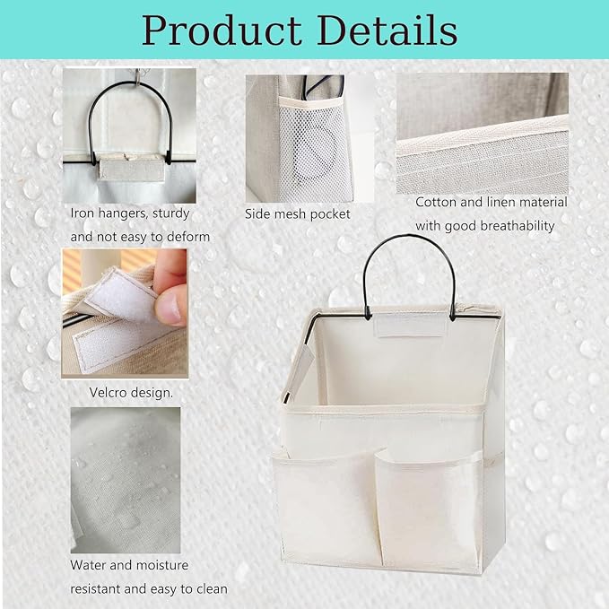 Wall Hanging Storage Bag,Wall Hanging Organizer Bags with Pockets, Wall Organizer Storage for Dormitory Bathroom Bedroom Kitchen (White 1)