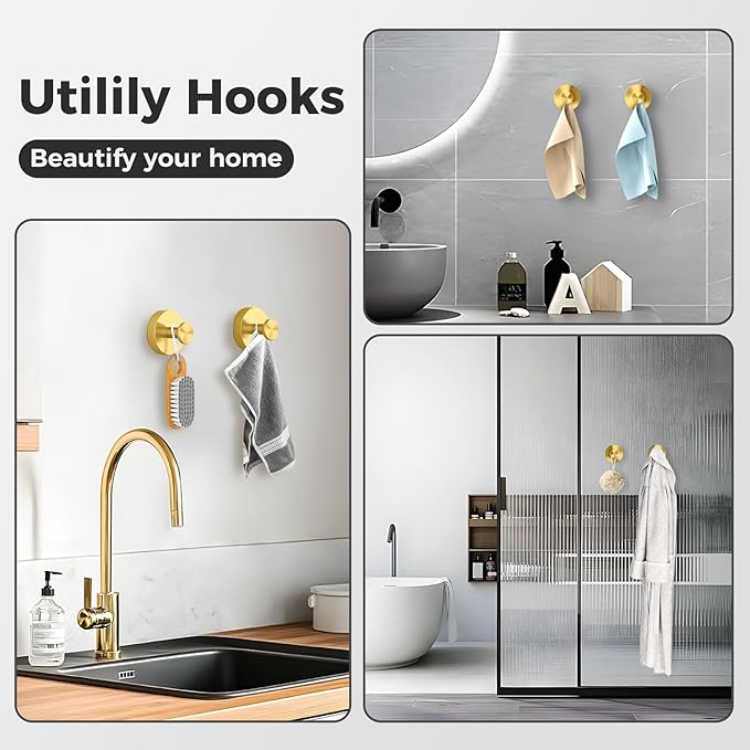 Shower Hooks for Inside Shower,Suction Cup Hooks for Glass Window,Removable Towel Hooks for Bathrooms,4 Packs(Gold)