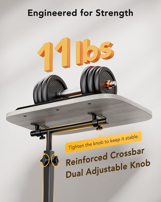 HUANUO TV Tray Table，Adjustable Height TV Tray with 360° Swivel & 90° Tilt, Sturdy Side Table with Anti-Slip Bar for Laptop, Eating, Space-Saving Side Table for Couch, Bedside, Living Room