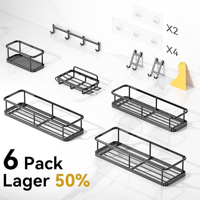 YASONIC Shower Caddy Adhesive, 100% Rustproof Shower Organizer with Soap Holder, Large Capacity Shower Shelves for Inside Shower, No Drilling Bathroom Organizers and Storage for Home Decor 6 Pack