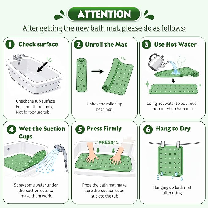 XIYUNTE Baby Bath Mat for Tub Non Slip Kids, BPA Free Extra Long Bathtub Mat 40x16 with Drain Holes and 200 Suction Cups, Non Toxic Machine Washable Toddler Bath Mat, Eco-Friendly Certified