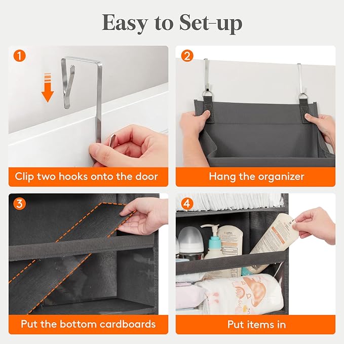 Lifewit 1 Pack Over the Door Organizer, 6 Section Clear Window Hanging Storage with 4 Side Pockets, Sturdy Anti Tilt 40 lbs Load Behind Door for Closet, Bedroom, Bathroom, Nursery, Dorm, Dark Gray