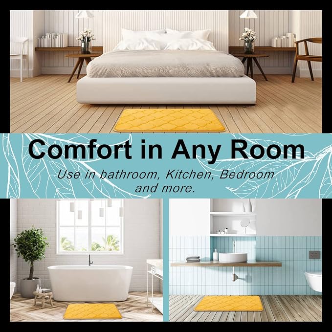 OLANLY Memory Foam Bath Mat Rug 47x24, Ultra Soft and Absorbent Bathroom Rugs, Non-Slip, Comfortable, Machine Washable Bath Carpet for Bathroom Floor, Tub, Shower and Home Decor Accessories, Yellow