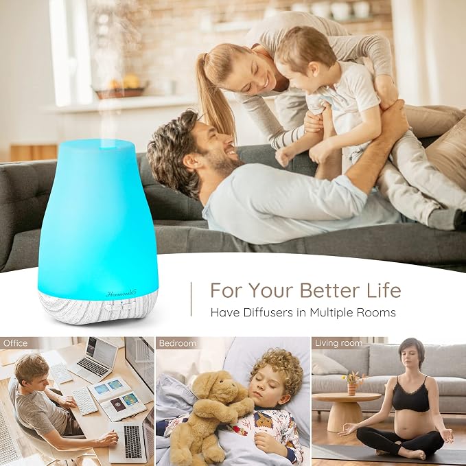 Aromatherapy Essential Oil Diffuser for Room: Air Humidifier Aroma Scent Cool Mist Diffusers Colorful Light Cute Mini Small Waterless Auto Off Ultrasonic for Home Bedroom