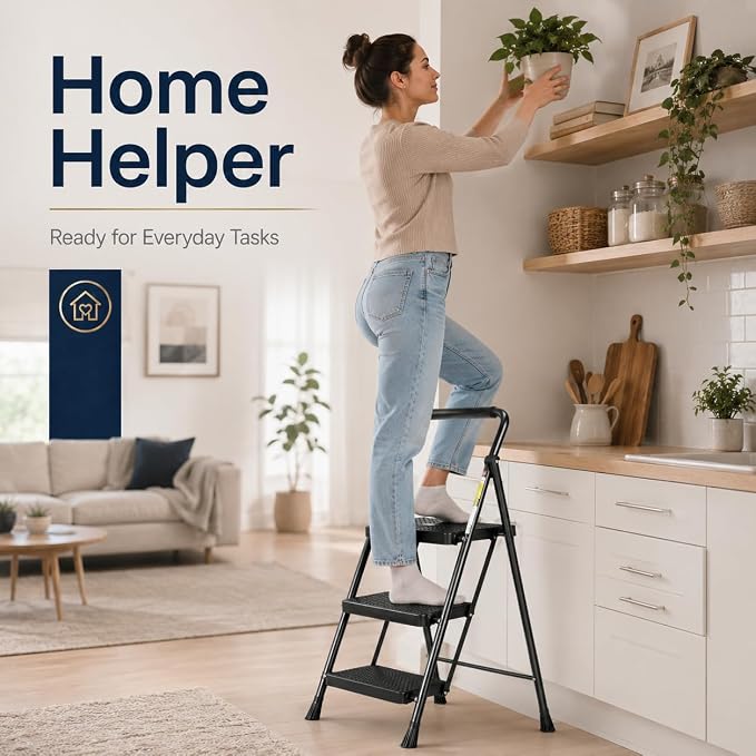 Simple Deluxe 2 Step Ladder, Step Stool Foldable, 800lbs Portable Ladder with Wide Anti-Slip Pedal, Step Stool for Adults, Lightweight Step Ladder for Home Kitchen and Outdoor