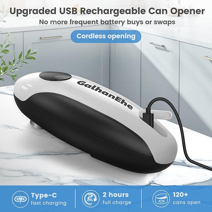 Rechargeable Electric Can Opener for Kitchen for Seniors- One Touch Automatic Can Opener, Battery Operated, Cordless, Handfree, Smooth Edge, Fits Most Can Sizes
