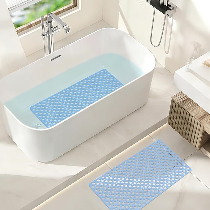 Anti Slip Shower Mat with Suction Cups,23.6x35.4 Inch Quick Drain TPE Non Slip Shower Mats for Inside Shower,Large Bath Mat for Shower Soft on Feet, Easy to Dry&Cut Machine Washable