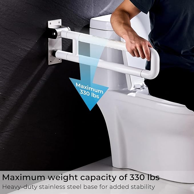 Flip Up Grab Bar for Toilet: Upgraded 23.6 Inch Handicap Grab Bars for Bathroom - Wall-Mount, Non-Slip Toilet Handles with Glows at Night, Suitable for Elderly Pregnant Women and Disabled