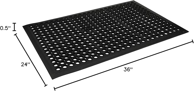 Envelor Anti Fatigue Mats for Kitchen Floor, Rubber Bar Mat, Non Slip Commercial Floor Mat with Drainage Holes, Indoor Outdoor Rubber Mat for Restaurant, Garage, Entryway, Entry Mat 24 x 36 in