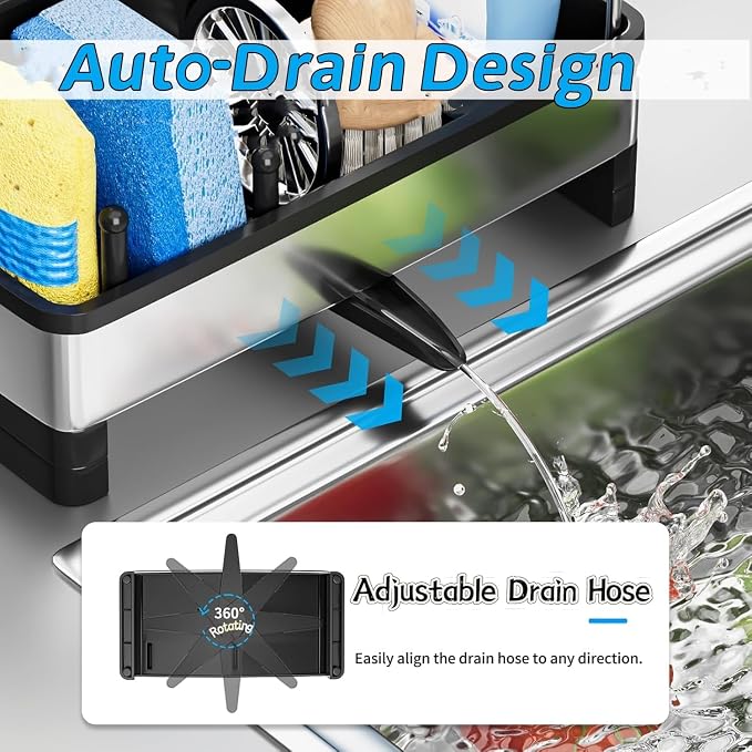 Kitchen Sink Caddy Organzier with High Brush Holder - Sponge Holder for Kitchen Sink with Towel Racks - Rustproof 304 Stainless Steel Kitchen Countertop Storage Essentials