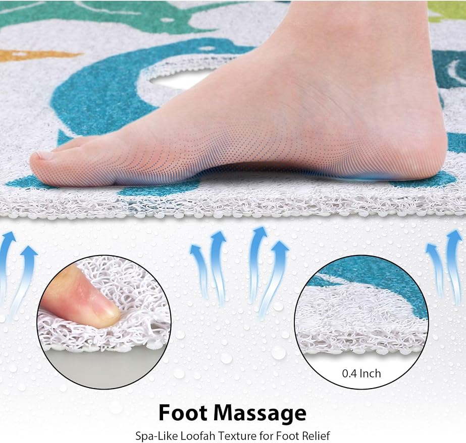 Extra Large Square Shower Mat, Yonala 36 x 36 Inch Stylish Non Slip Shower Mats for Inside Shower with Drain Hole in Middle, Soft Trimmable PVC Loofah Anti Slip Shower Mat, Quick Drying