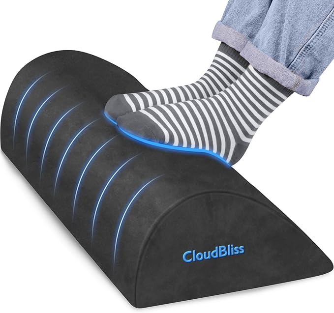 CloudBliss Foot Rest for Under Desk at Work,Office Desk Accessories with Soft Foam and Washable Removable Cover, Foot Stool for Office, Car, Home to Foot Support and Relax Ankles, Gray, Long