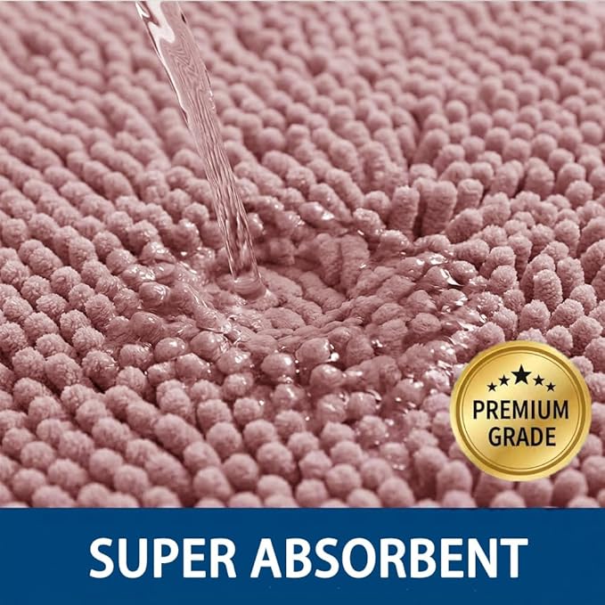 Bathroom Rugs Sets 2 Piece,Super Absorbent Chenille Bath Mats and U-Shaped Toilet Rug,Strong PVC Non Slip Backing,Microfiber Washable Dry Quickly Bath Mats for Bathroom(20"x32"+20"x20"U, Dusty Rose)